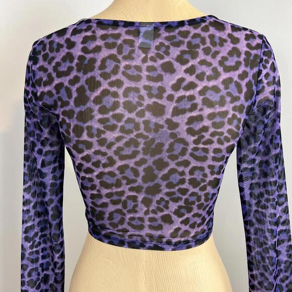 Twik Par Simons Women's Women's Size Small Purple Animal Print Sheer Cropped Top - Picture 8 of 11